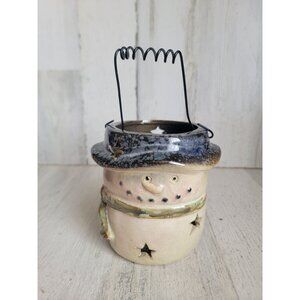 Vintage snowman tealight handle candle holder‎ Xmas ceramic decor